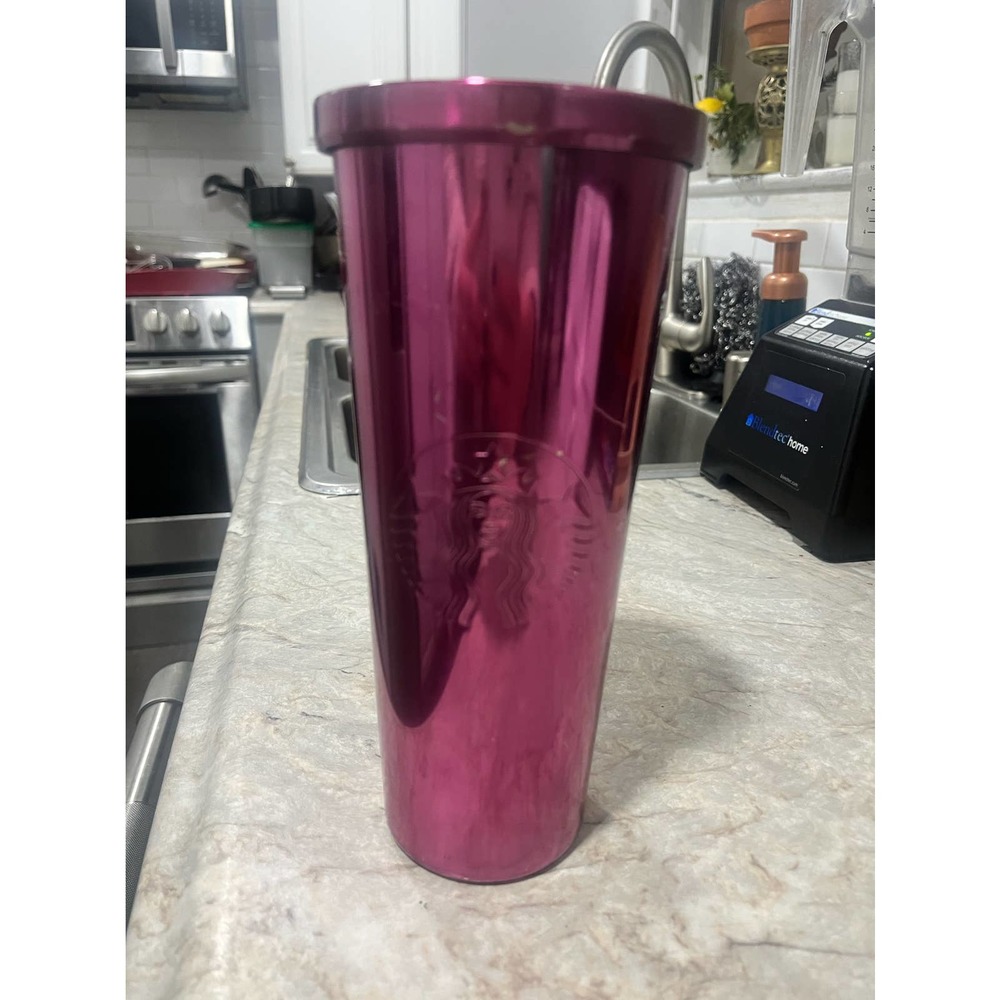 RARE Starbucks 2014 Stainless Steel Berry Pink Venti 24oz Tumbler Scratched